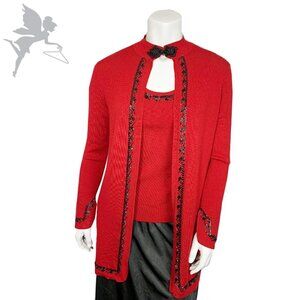 VINTAGE Longline Sweater Set With Beaded Trim